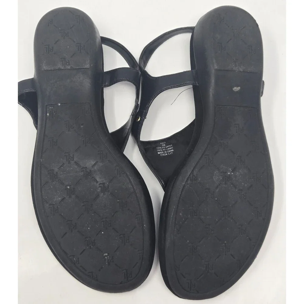 Lauren Ralph Lauren Thong Sandals Women's Size 9 Kacy Black Gold T-Strap - Picture 5 of 7